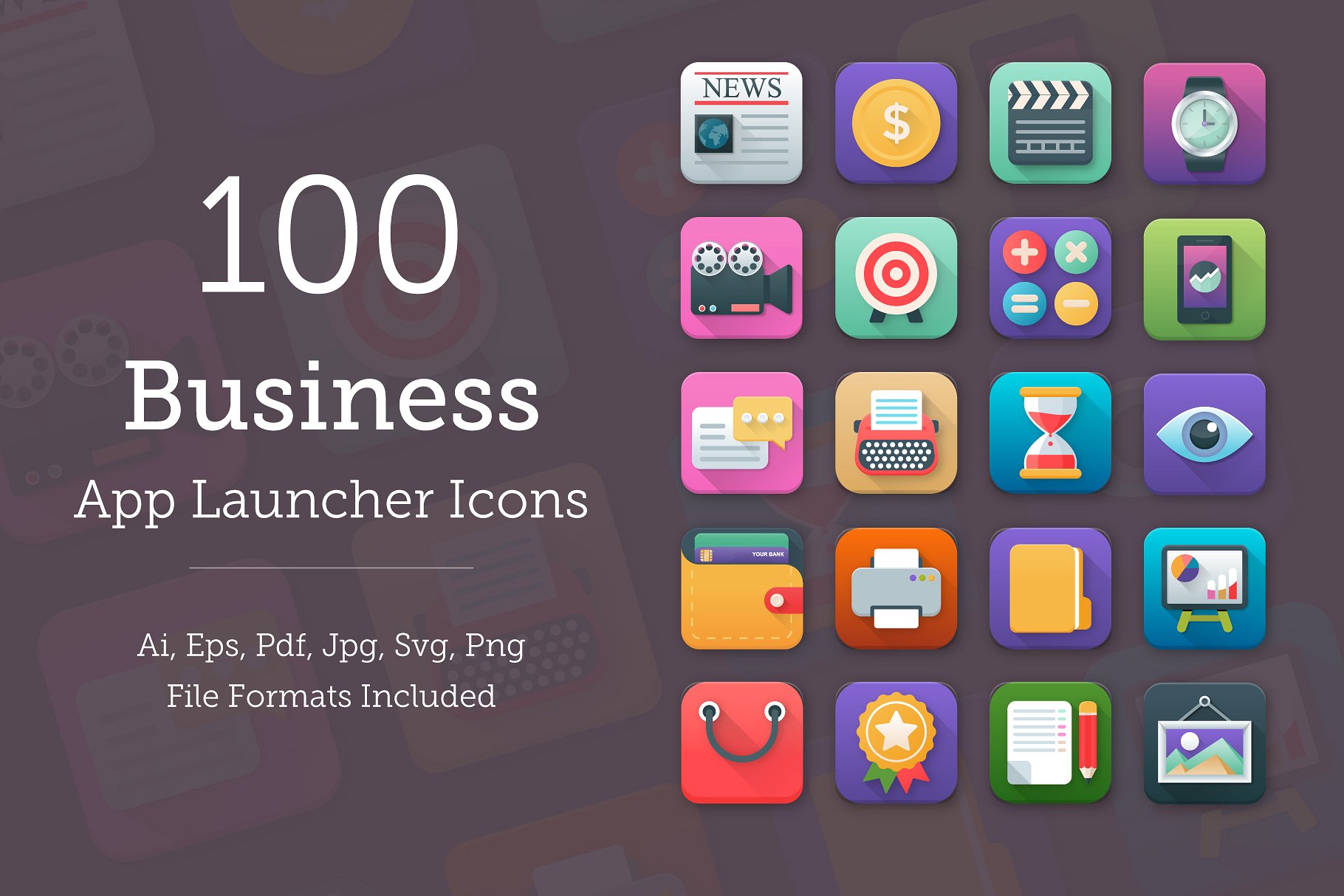 100套商业应用图标 100 Business App Icons Set设计素材模板