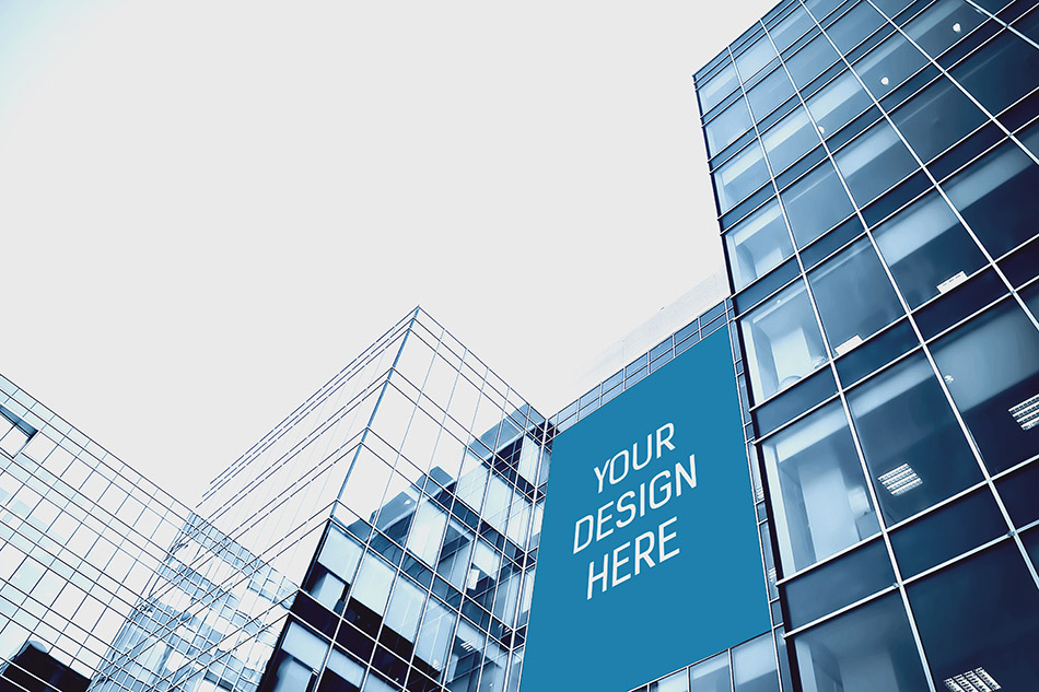 商务大厦楼体巨幅广告位招牌海报智能贴图样机模版PSD效果图素材 Y0103设计素材模板