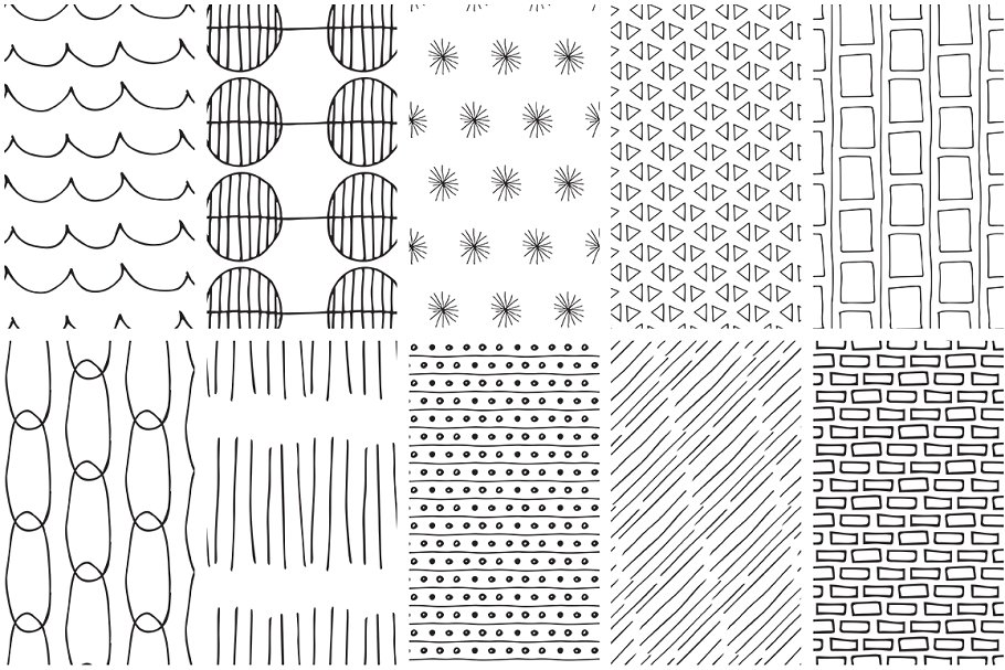 手绘简单线型背景纹理 Simple Line Handdrawn Patterns设计素材模板