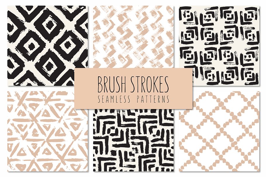 无缝图案背景纹理 Brush Strokes. Seamless Patterns v.6设计素材模板