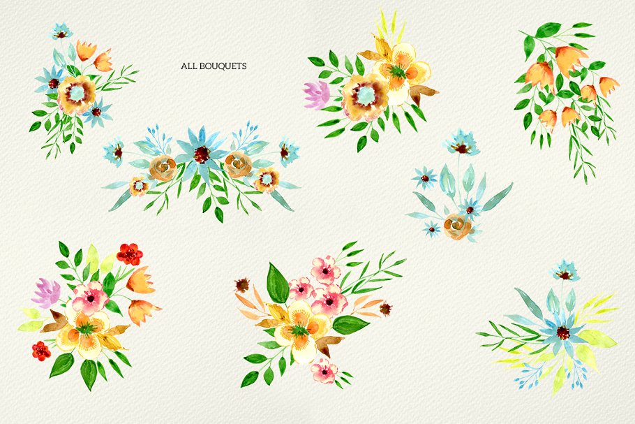 插画设计手工彩绘鲜花素材 Fresh Flowers设计素材模板