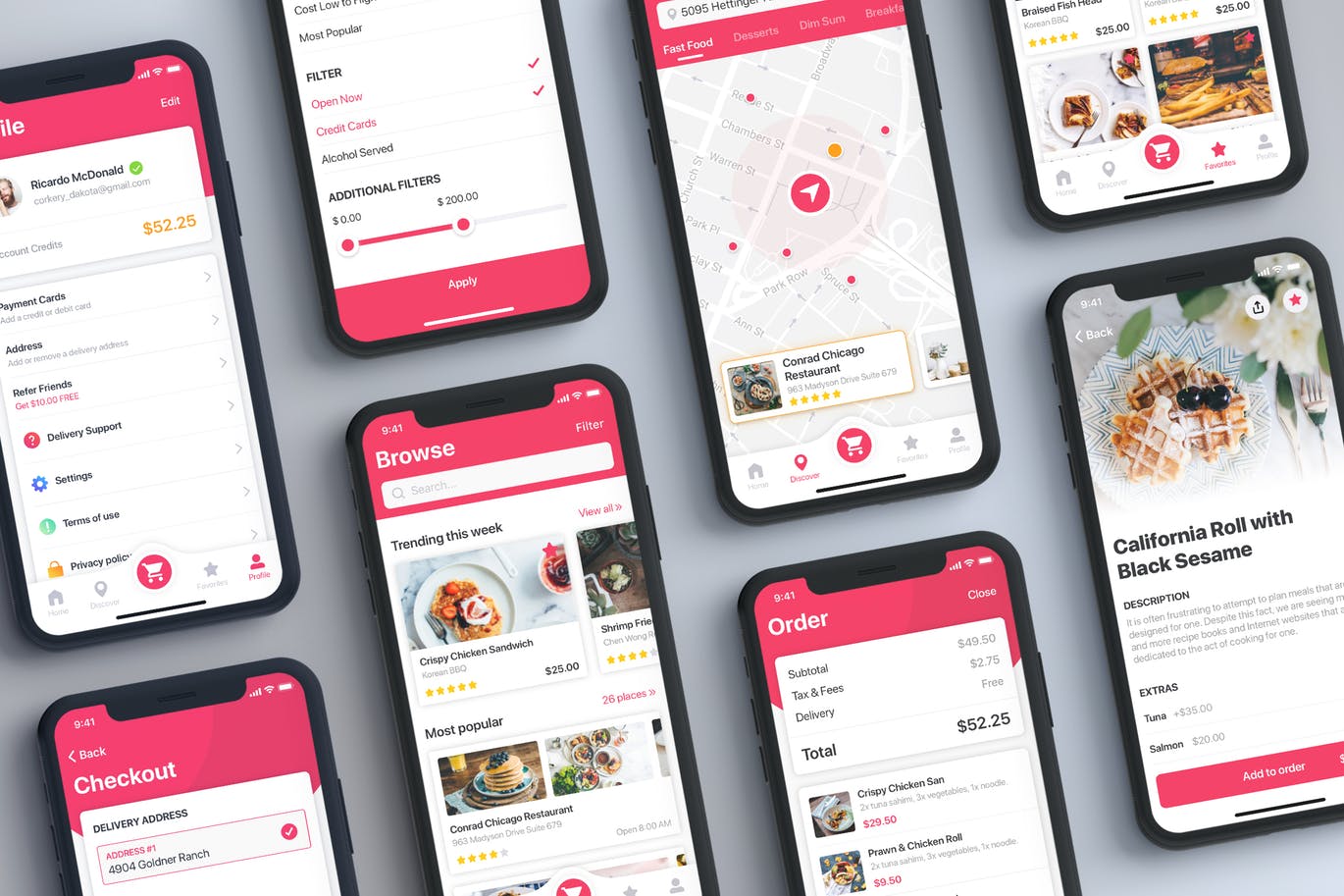 高品质的时尚高端简约餐厅订餐电子菜单菜谱APP UI KITS（sketch）设计素材模板