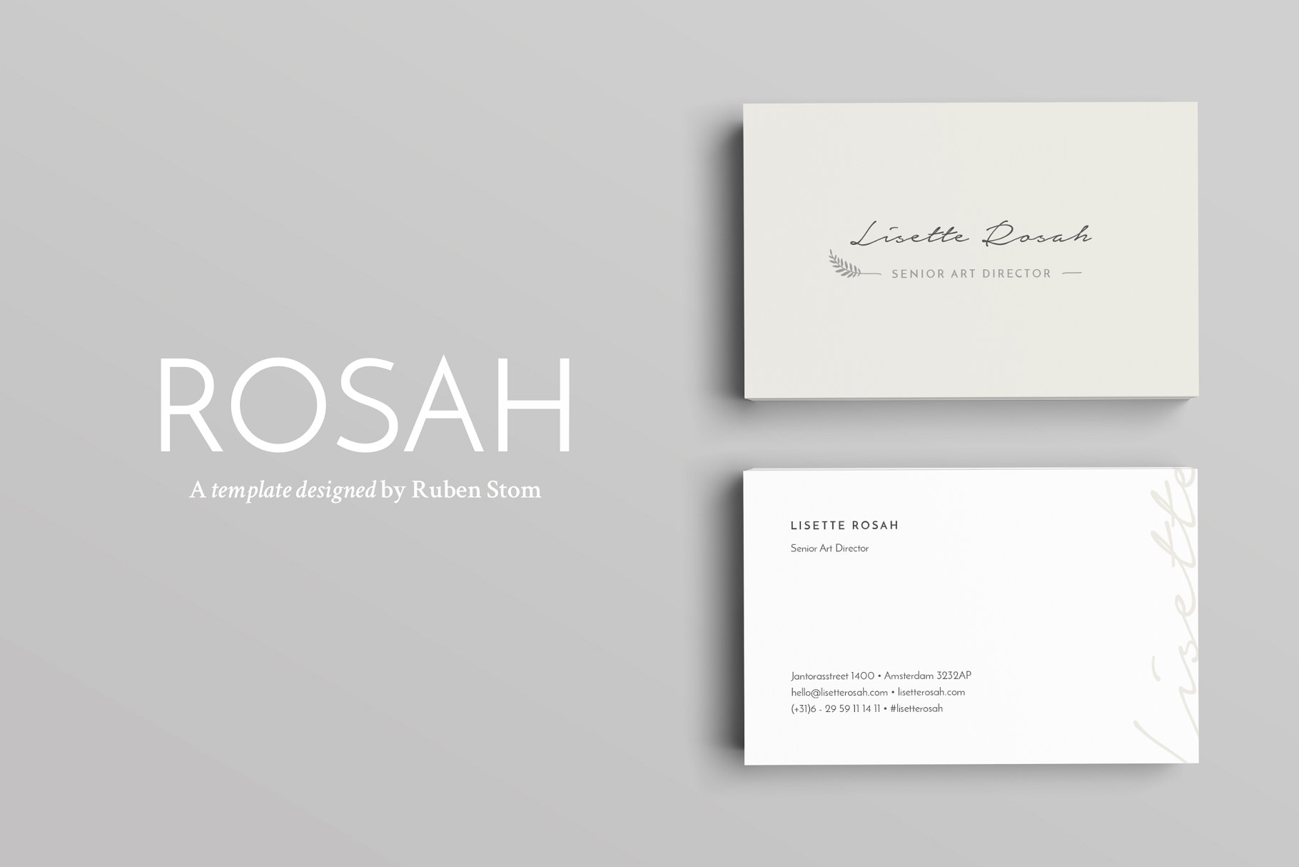 商业名片简洁大方模板 Rosah Business Card Template设计素材模板