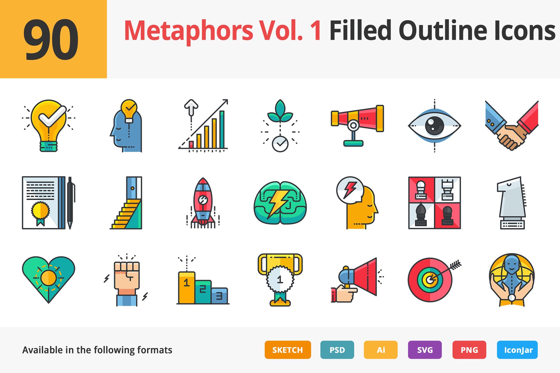 隐喻图标制作 90 Metaphors Filled IconsVol. 1设计素材模板