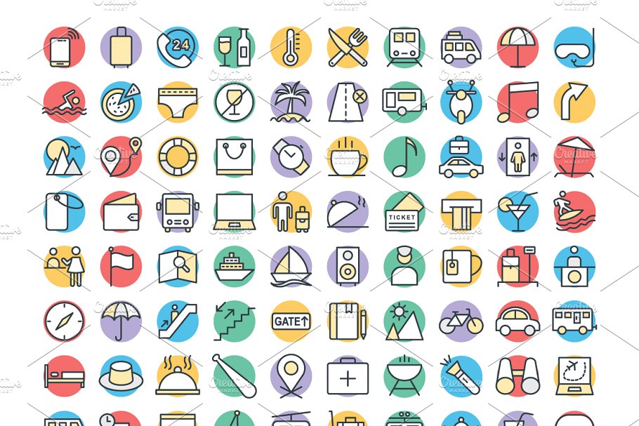 75+旅行矢量图标素材 75+ Travel Vector Icons设计素材模板