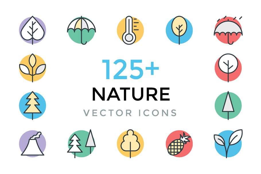 125+大自然创意矢量图标 125+ Nature Vector Icons设计素材模板