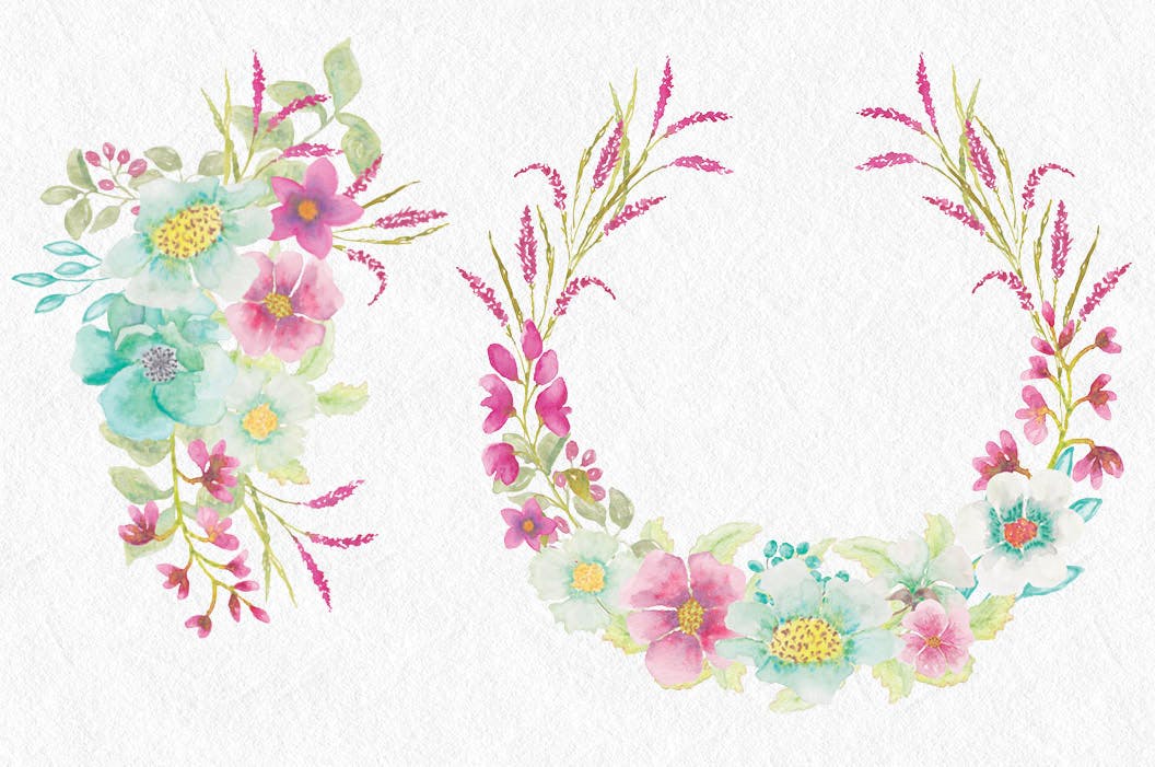 粉红维罗妮卡水彩花卉剪贴画套装 Pink Veronica Watercolor Clip Art Bundle设计素材模板
