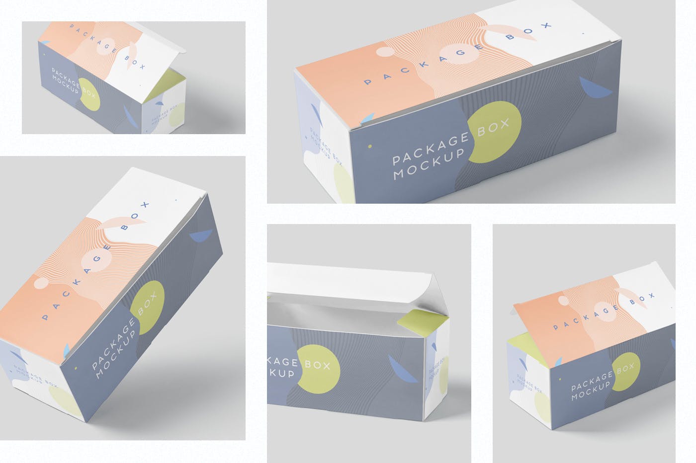 宽矩形包装盒外观设计效果图样机 Package Box Mock-Up Set – Wide Rectangle设计素材模板