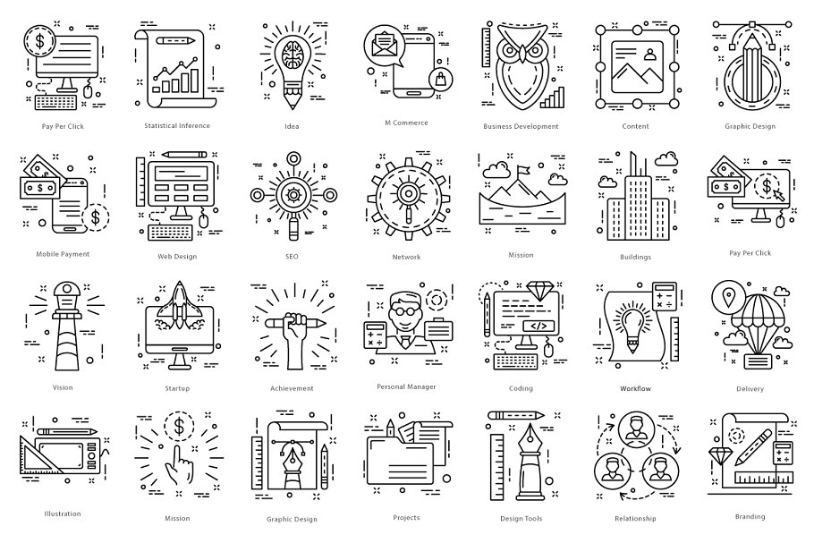 扁平化线型图标 615 Flat Line Icons设计素材模板