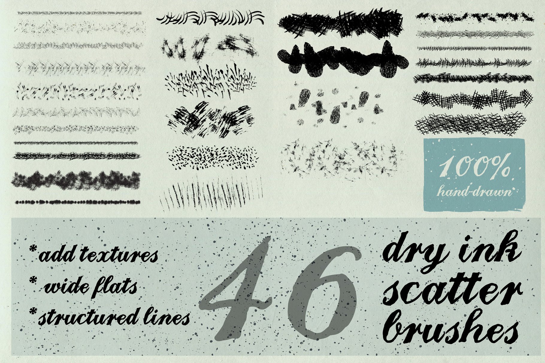 干的墨水笔刷效果 Dry ink brushes VOL.2 scatter&lines设计素材模板