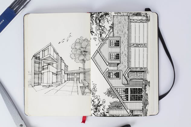 铅笔素描本创作展示样机模板 Person Sketch Book Mock Up设计素材模板