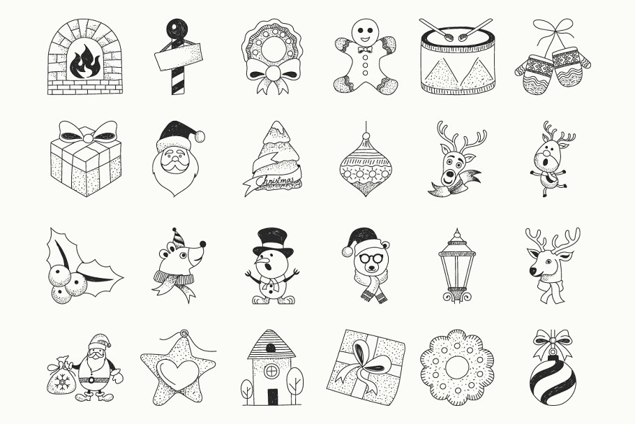 圣诞手绘图标素材 Christmas Hand Drawn Icons设计素材模板