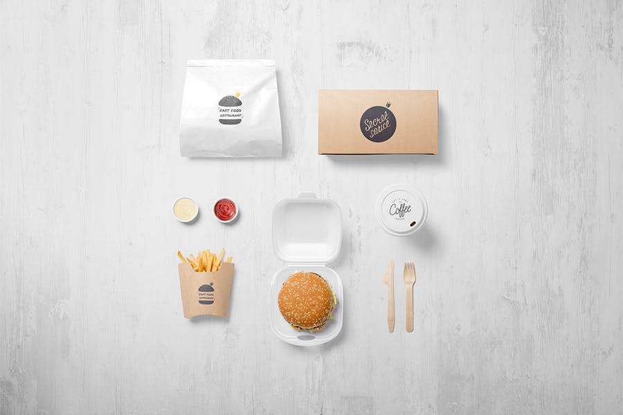 样机 | 4k高品质汉堡晚餐酒吧食品模型设计素材模板