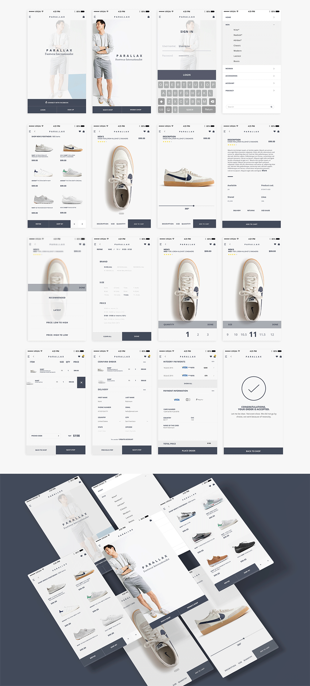 适用于高端男装服饰的电商APP界面UI kit打包下载［PSD］设计素材模板