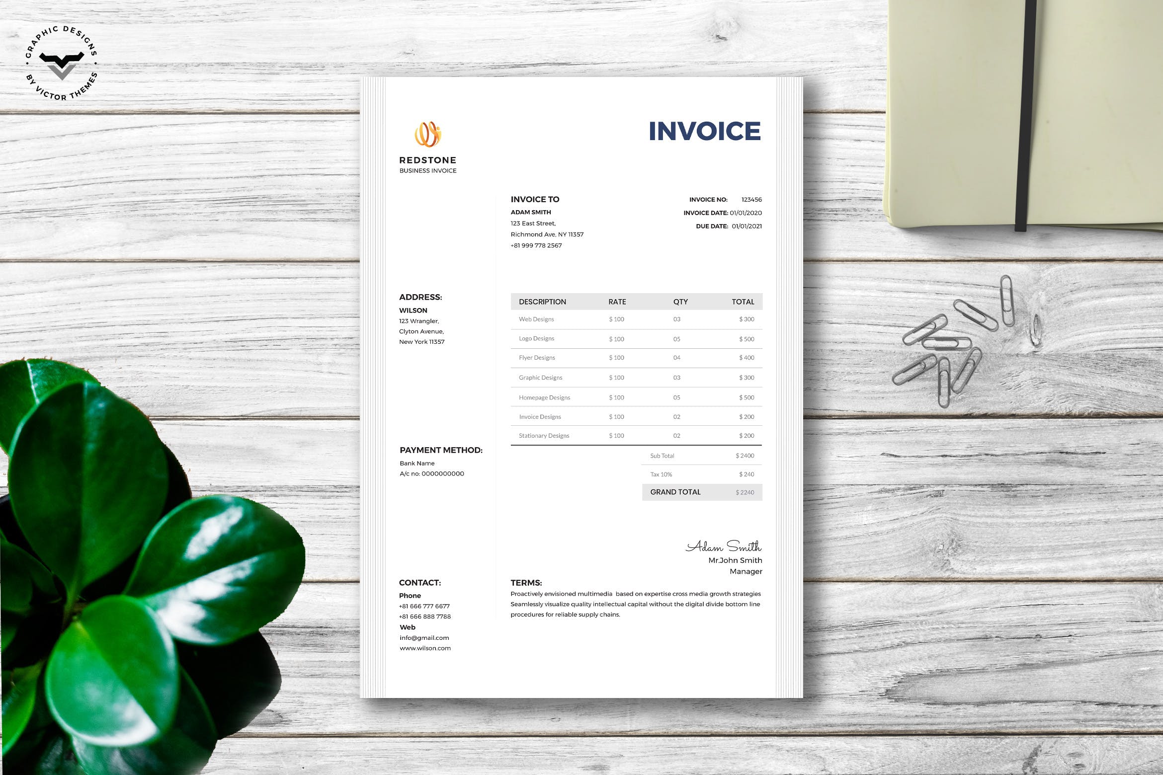 商业服务发票/票据版式设计模板 Business Invoice Template设计素材模板