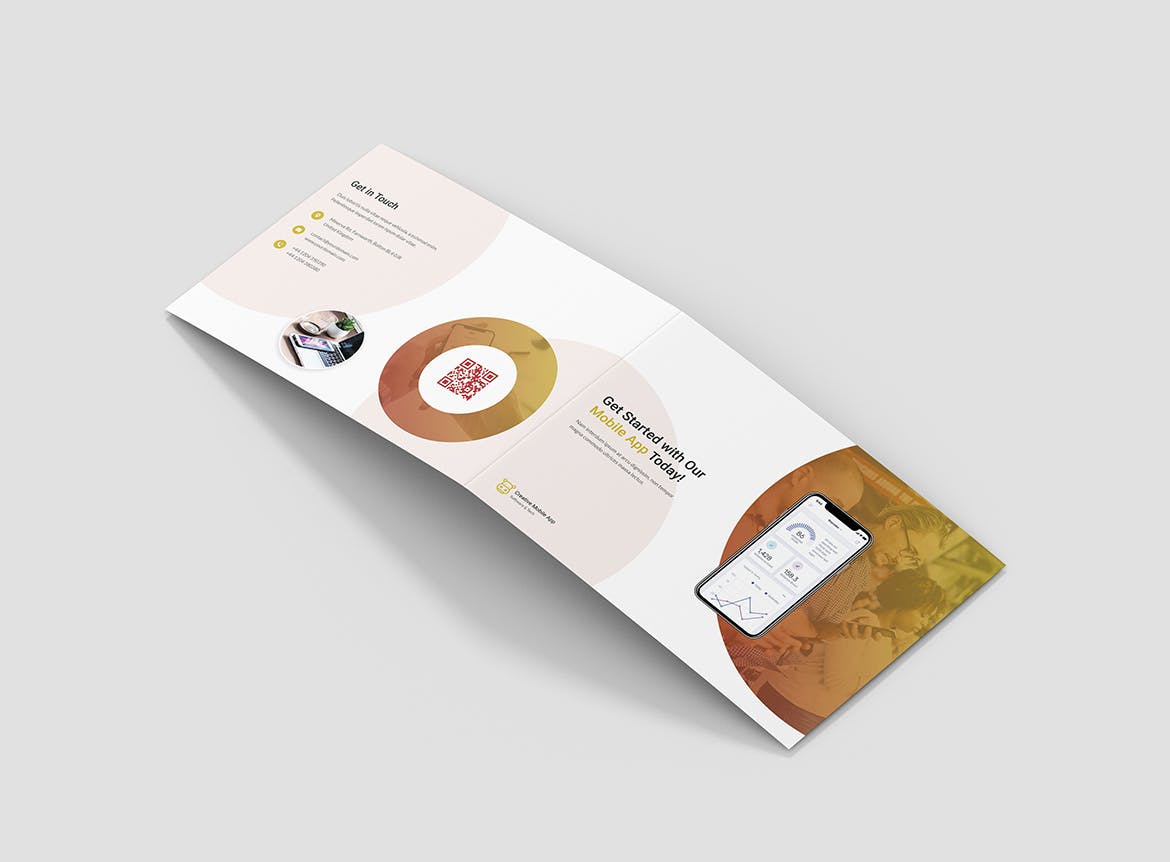 创意APP应用程序折页宣传单设计模板 Brochure – Creative App Bi-Fold A5 Landscape设计素材模板