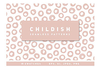 无缝童稚图案背景纹理 18 Childish Seamless Patterns