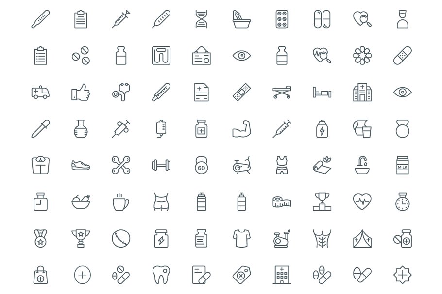487个健康与医疗线型图标 487 Health and Medical Line Icons设计素材模板