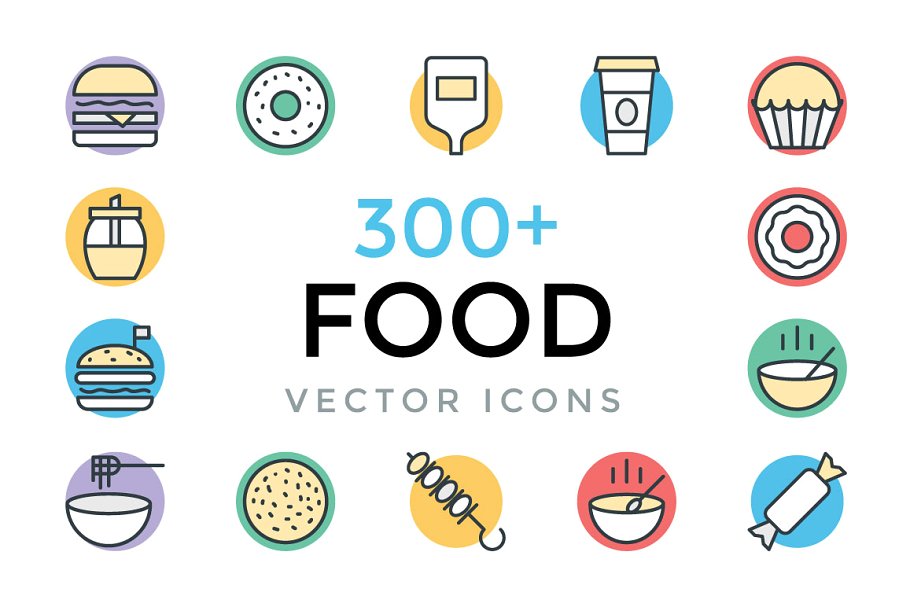 300+食物矢量图标 300+ Food Vector Icons设计素材模板