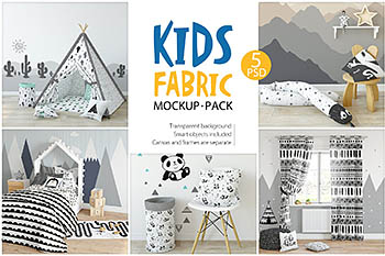 儿童织物设计房间样机 KIDS Interior Fabric Mockup Pack – 1