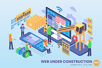 Web架构体系主题等距矢量概念插画 Isometric Web Under Construction Vector Concept