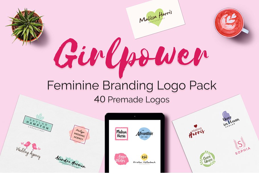 女性用品护肤品女装品牌logo设计模板 GIRLPOWER Feminine Branding Logo Set设计素材模板