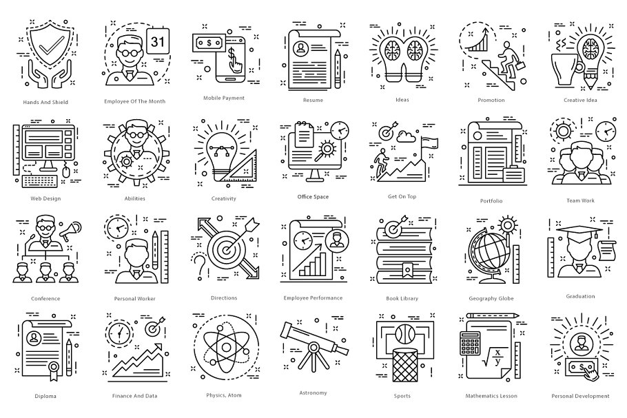 扁平化线型图标 615 Flat Line Icons设计素材模板