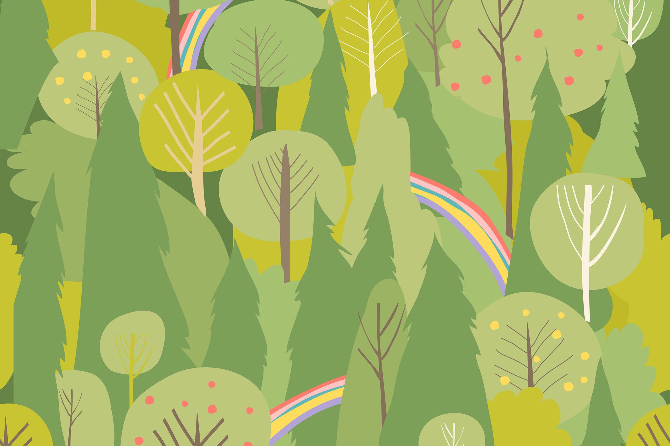 夏天森林水彩手绘无缝图案背景素材 Seamless vector summer forest pattern. Summer back设计素材模板