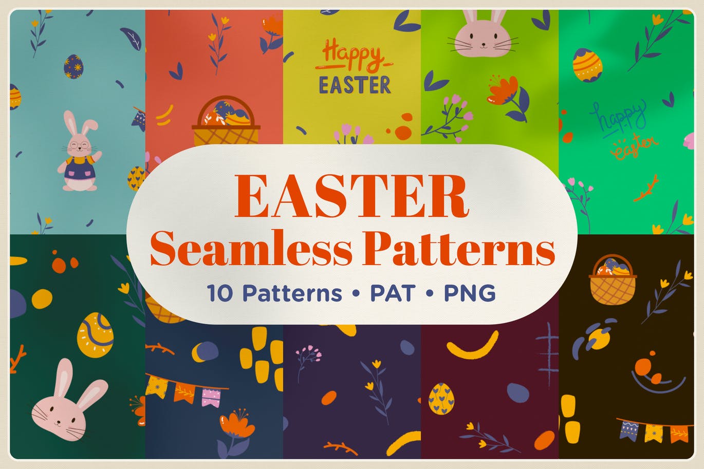 10款复活节主题图案无缝纹理背景素材 Easter Seamless Patterns设计素材模板