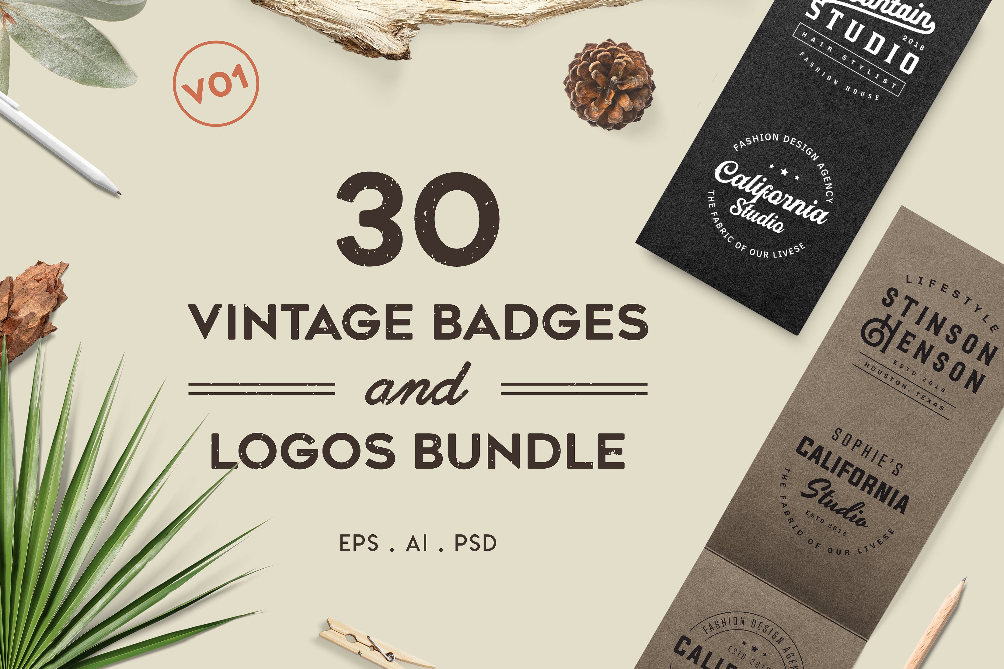 Logo图标设计复古徽标模板 Vintage Badges and Logos Bundle V01设计素材模板