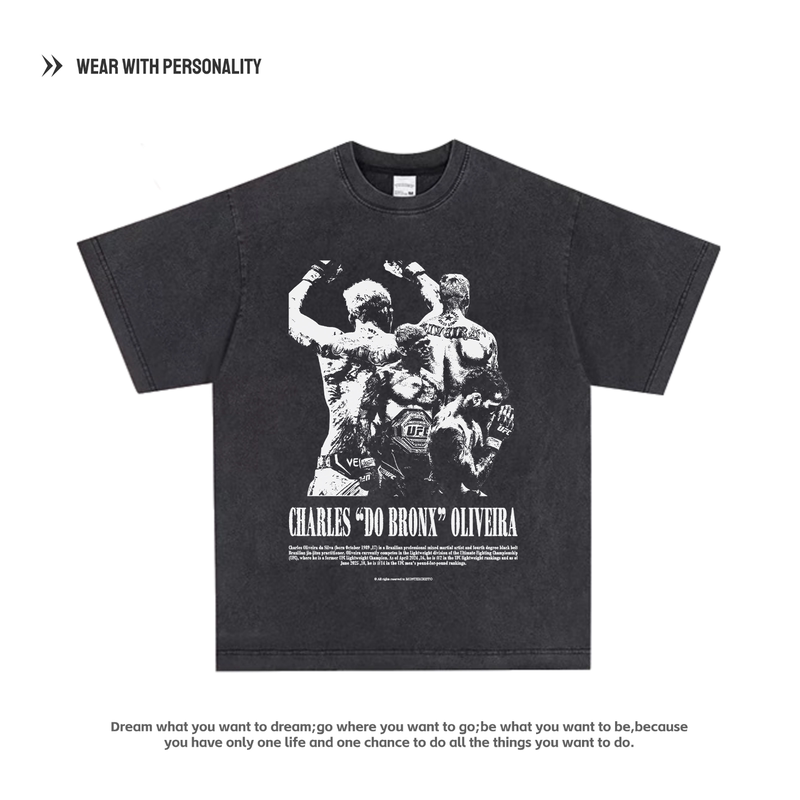 Ufc Oliveira Short-Sleeve Ufc Print American High Street Heavyweight Pure Cotton Breathable T-Shirt Boxing Sports Retro Ufc Oliveira Short-Sleeve Ufc Print American High Street Heavyweight Pure Cotton Breathable T-Shirt Boxing Sports Retro