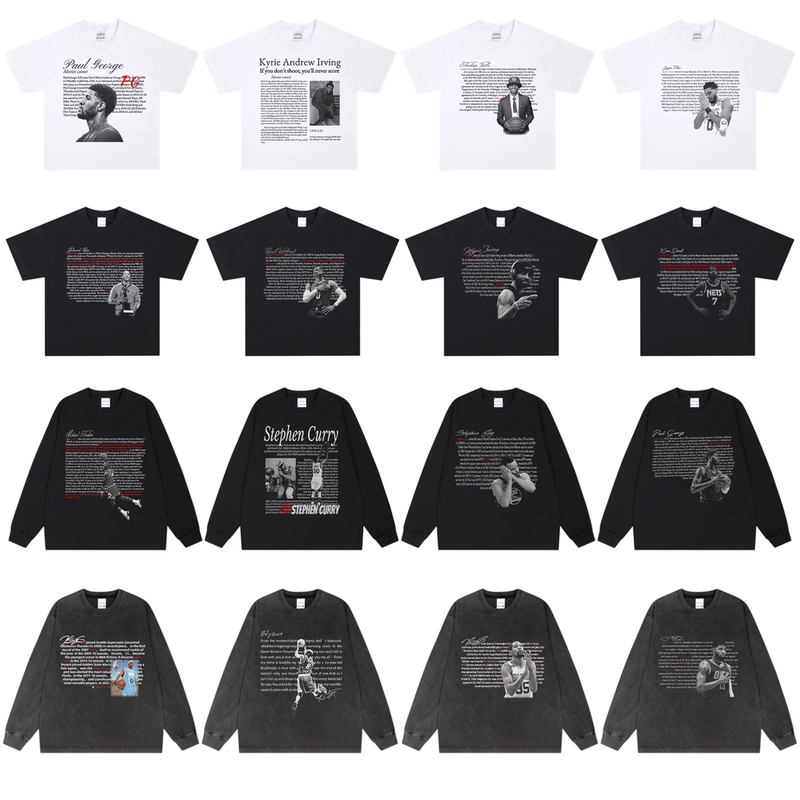 Curry, Russell, Paul, George American Basketball Star Career Round Neck Distressed Short and Long Sleeve Street Retro T-Shirt Curry, Russell, Paul, George American Basketball Star Career Round Neck Distressed Short and Long Sleeve Street Retro T-Shirt