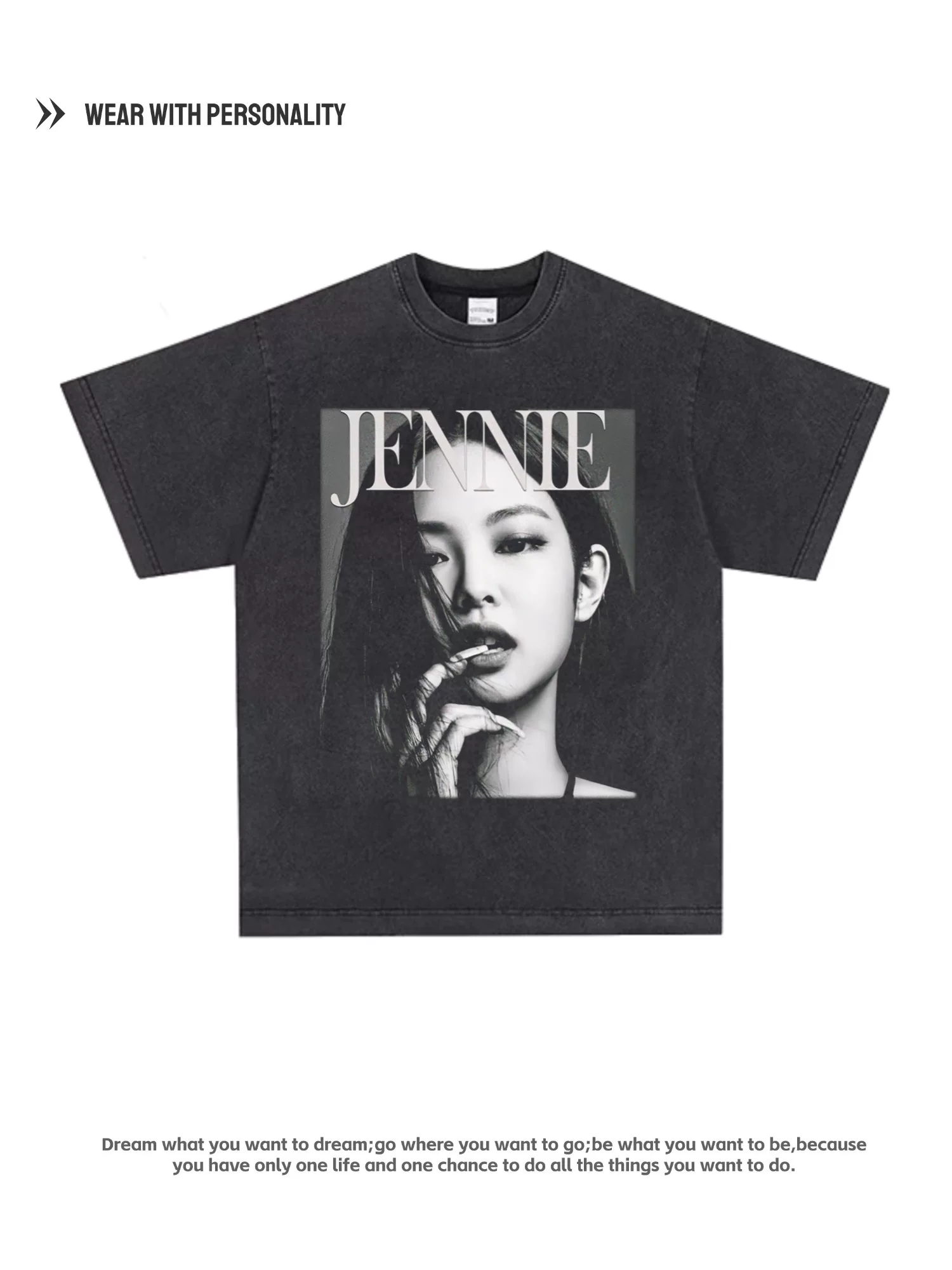 Футболка Jennie BLACKPINK, фанаты поддерживают чистый хлопок, уличный ретро американский стиль, с длинным и коротким рукавом, тренд