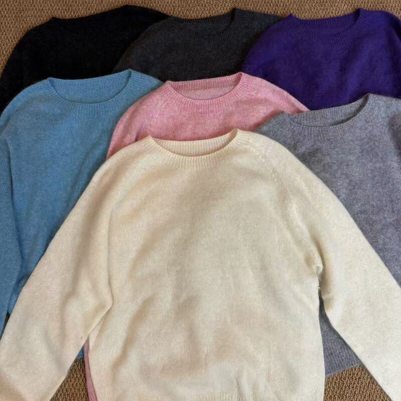 8.20 (No Returns, No Exchanges) Brushed Wool Sweater with Round Neck, Solid Color, Plain Design