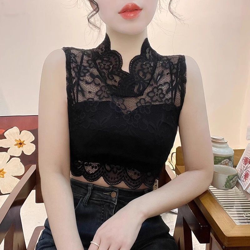 Lace Fake Collar in the Same Style as Internet Celebrities, Half-High Collar Design, Short Decorative Collar for Layering with Suits and Shirts