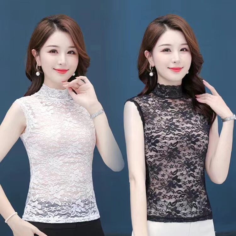 New Style Hollow Lace Camisole for All Seasons, High-Neck Base Shirt, Can Be Worn as an Inner Layer or Outerwear, Thin Fake Collar Top
