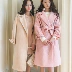 Hàn Quốc mùa thu đông mới ve áo đính sequin thắt eo dài màu rắn đơn giản áo len lông áo khoác uniqlo nữ Áo len lót đôi