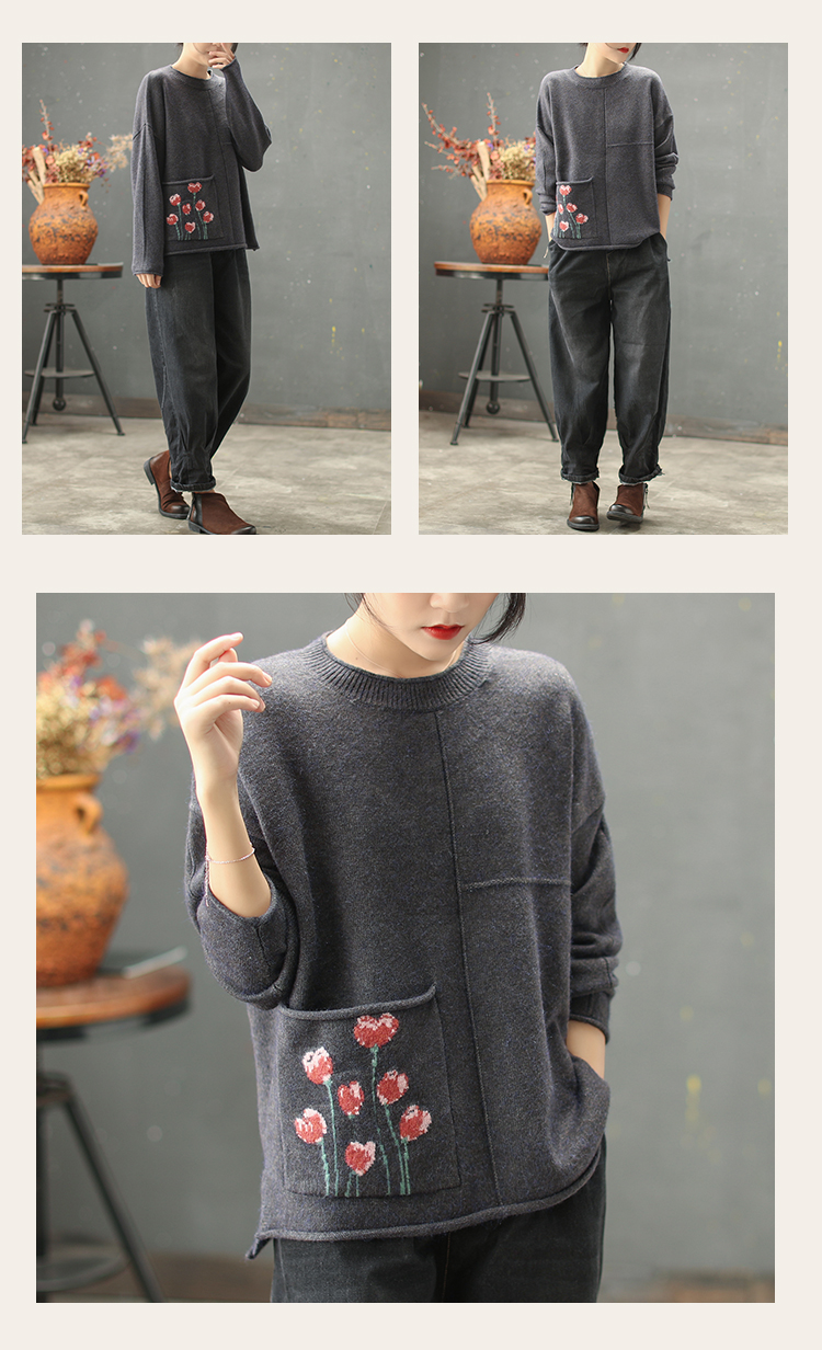 Cami mưa retro thỏ áo len lông cừu của phụ nữ mùa thu áo mới phía trước ngắn dài khâu áo len thêu áo len kiểu hàn quốc cực đẹp