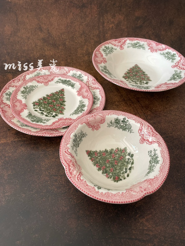 Retro Export New Year Dinner Plate Steak Plate Festive Atmosphere Series Red Christmas Ceramic Plate Bowl Dessert Plate Bone Plate Retro Export New Year Dinner Plate Steak Plate Festive Atmosphere Series Red Christmas Ceramic Plate Bowl Dessert Plate Bone Plate