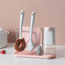 Household decontamination brush pot artifact kitchen cleaning long handle sponge brush replacement head brush coconut brown brush rag storage rack
