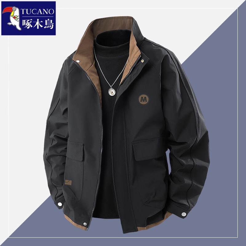 Woodpecker Jacket for Men, Spring and Autumn 2025 New Korean Style, Loose Casual Trendy Versatile Top, Windproof Stand Collar Jacket