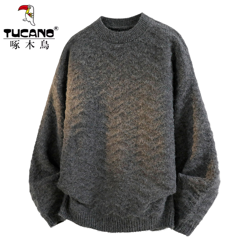 Woodpecker Men's Sweater Autumn and Winter Soft Solid Color Loose Fit Drop Shoulder Simple Casual Men's Knitted Pullover Trendy