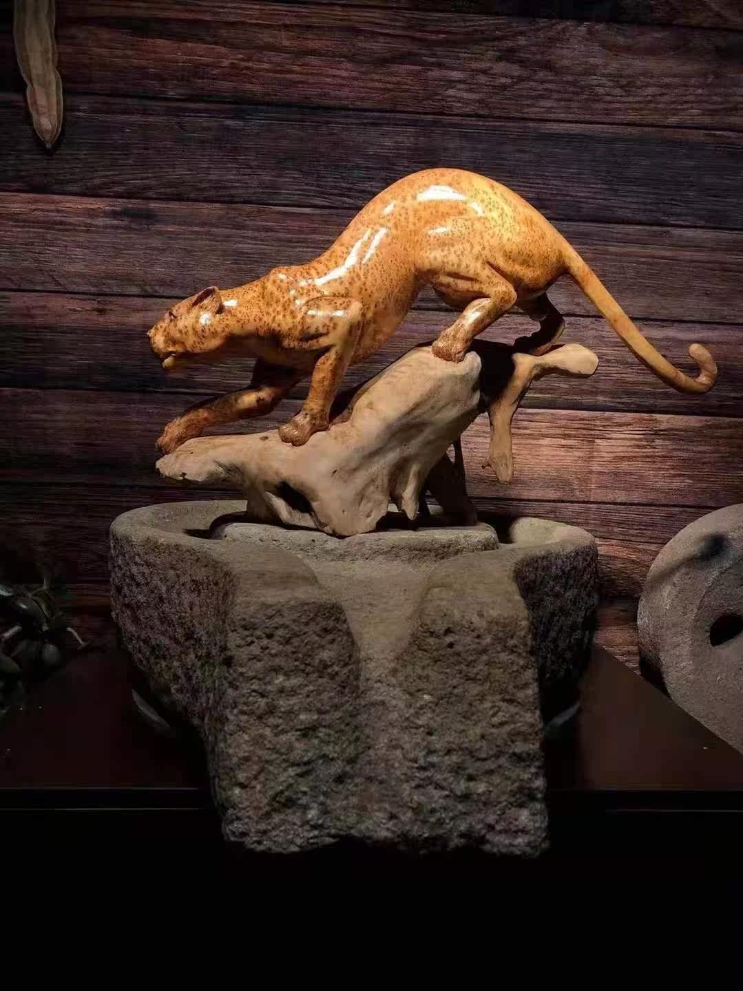 Solid wood cliff cypress root carving wood carving ornaments Home decoration Landscape animal carving cattle, sheep, deer, Leopard craft gift decoration large