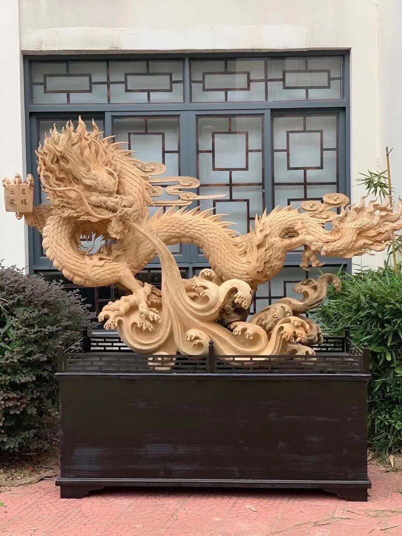 Fragrant Camphor Wood Engraving Animal Gold Silk Nampung Cliff Berry Landscape Root Carved Wood Carved Wooden Sculptures Longfeng Large Floor Living Room Solid Wood