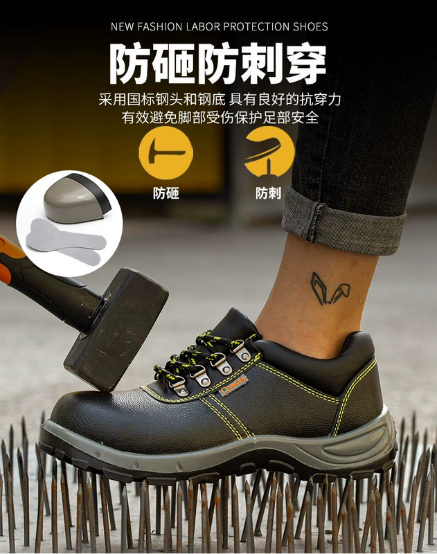 giầy ủng Giày bảo hộ lao động nam mùa hè thoáng khí nhẹ nhẹ chống mùi hôi chống va đập chống đâm thủng giày thợ hàn mũi thép chống nước bảo hiểm cũ giay bảo hộ lao đông giày lười lao động