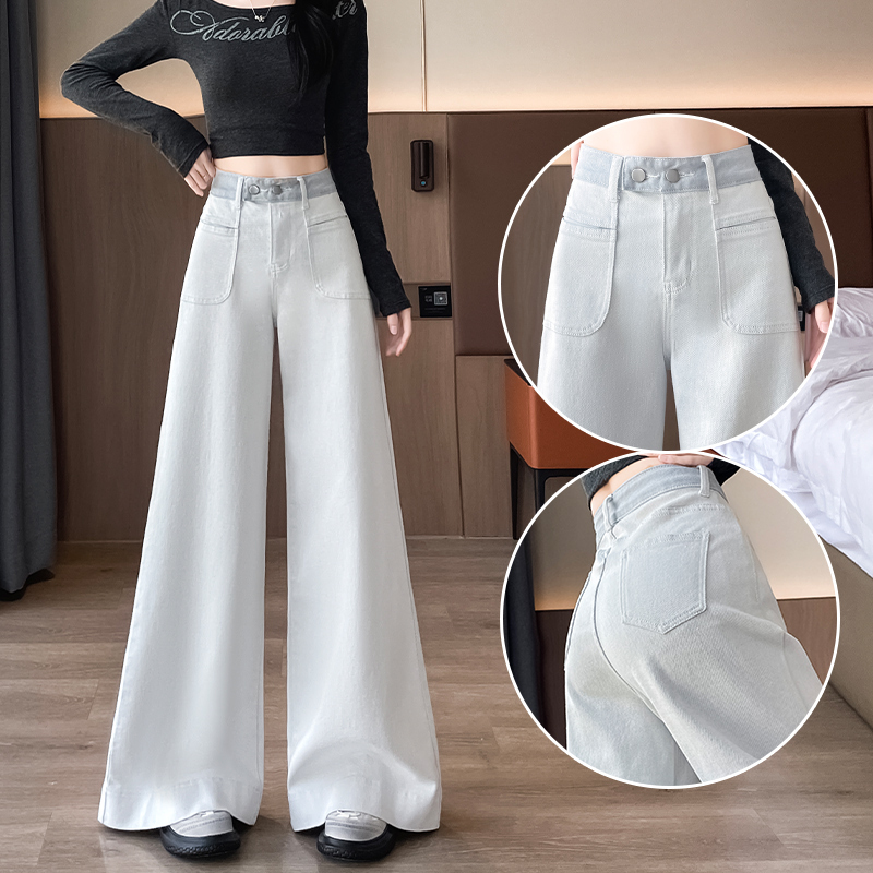 Wide-Leg Flared Jeans for Women, Spring, Autumn and Winter 2026 New Style, Loose and Drapey, Slimming, Color-Blocking, High-End Straight-Leg Pants