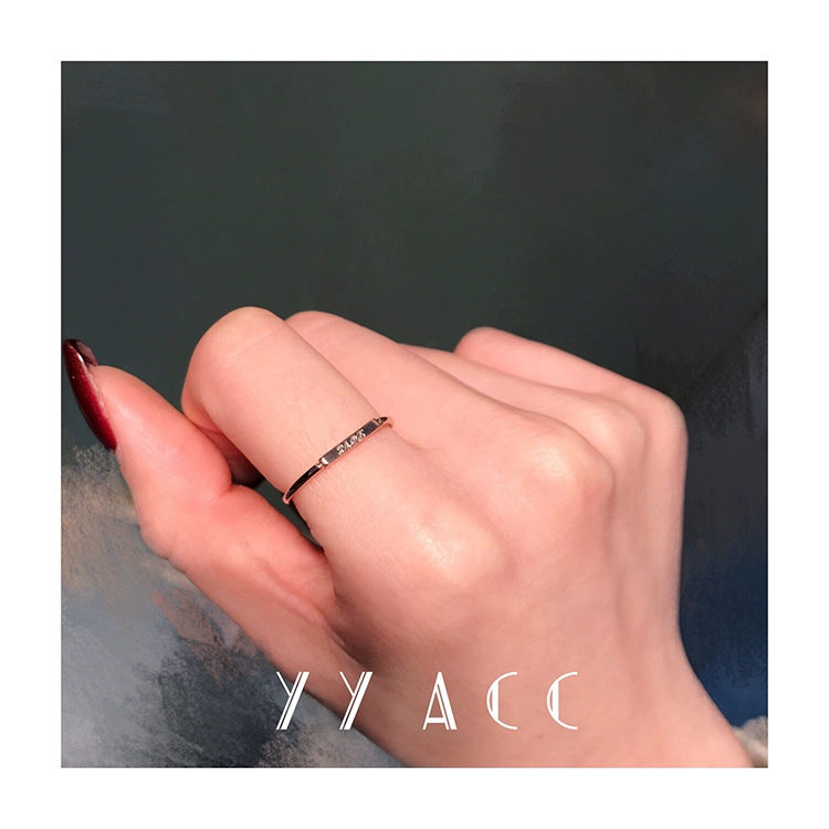 Hàn Quốc chữ đơn giản chữ TÌNH YÊU chữ nhật bằng thép titan 18K vàng hồng màu vàng nhẫn đuôi nhẫn nhẫn nữ