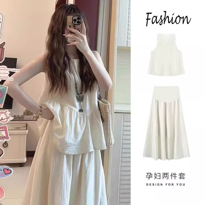French G·T High-End Maternity Summer Clothing New Style Elegant Age-Reducing Sleeveless Top Skirt Dress Skirt