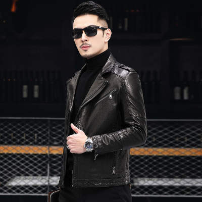 New motorcycle suits for autumn, men's leather jackets, suit collars, leather jackets, and outerwear, slimming, oil wax top layer, cowhide, trendy