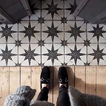 Nordic style ins Net red retro black and white stars brick homestay restaurant balcony bathroom small flower wall tile